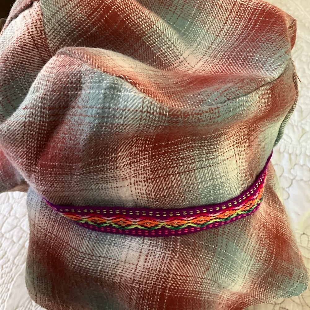 Handmade Plaid Bucket Hat Gray Pearl Trim Medium - Picture 6 of 9
